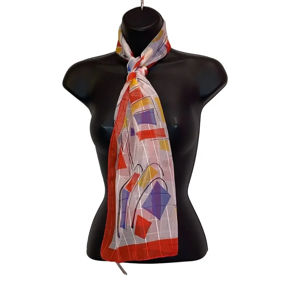 Abstract Geometric Sheer Scarf‎ Colorful Lightweight Neck Scarf Art Print Wrap
